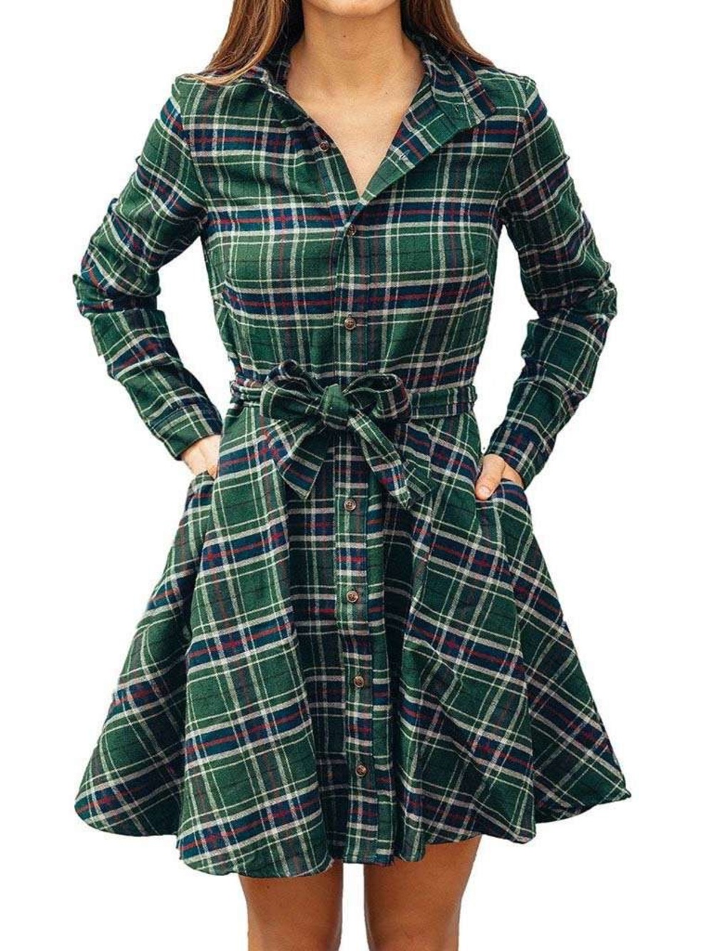 Kiel James Patrick Amongst the Evergreens Cozy Cabin Flannels Green Plaid Dress